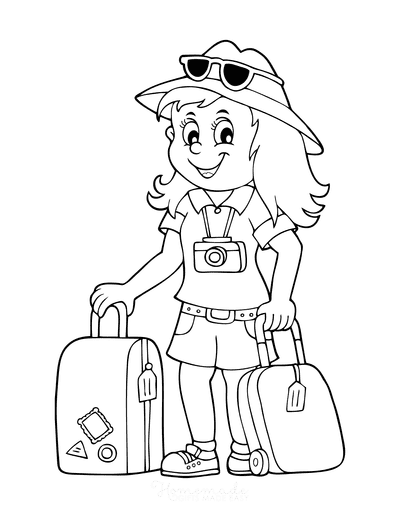A woman is going on vacation coloring page